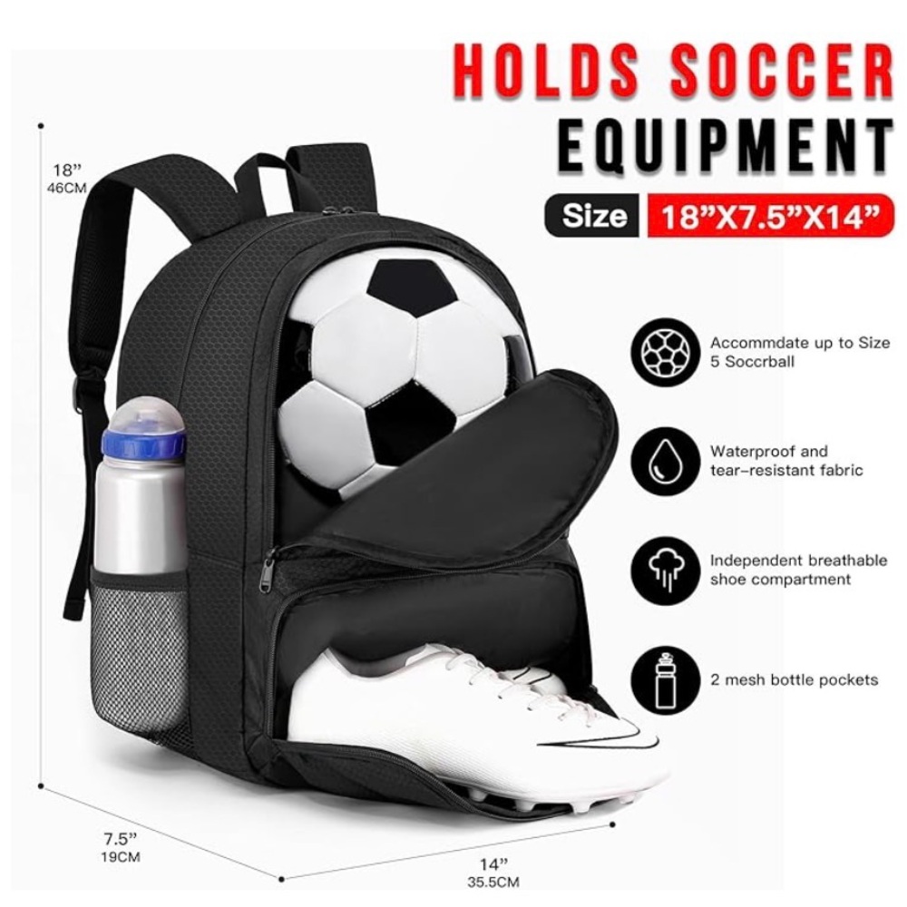 Black Soccer Equipment Backpack regular size for kids or adults like new